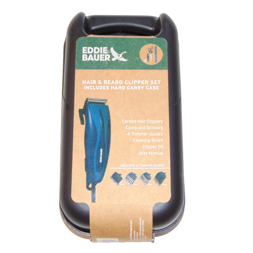 Eddie Bauer Hair & Beard Clipper Set Corded w/ Hard Case 4 Guides Scissors New